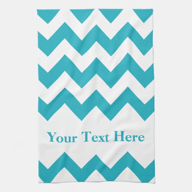 Turquoise Bold Chevron with customizable text Kitchen Towel (Vertical)