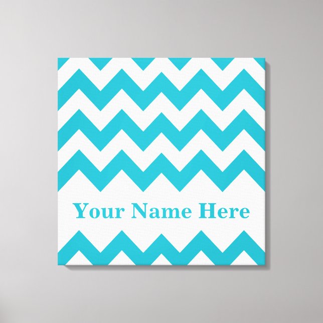 Turquoise Bold Chevron with name at Emporio Moffa Canvas Print (Front)