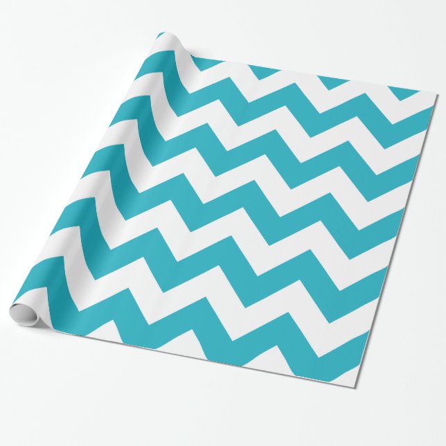 Turquoise Bold Chevron Wrapping Paper (Unrolled)