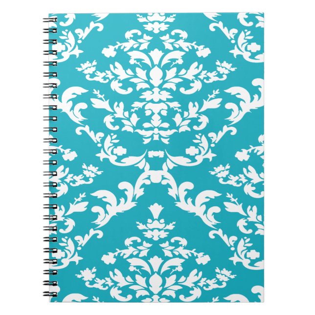 Turquoise Bold Mod Damask Notebook (Front)