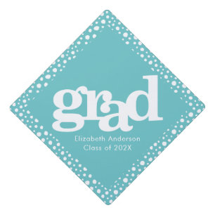 Turquoise bold modern simple typography name graduation cap topper