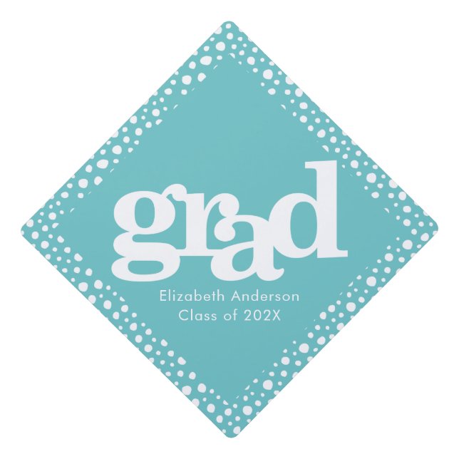 Turquoise bold modern simple typography name graduation cap topper (Front)