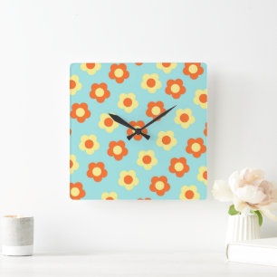Turquoise Bold Y2K Wildflower Vibrant Home Decor Square Wall Clock