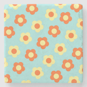 Turquoise Bold Y2K Wildflower Vibrant Spring Decor Stone Coaster