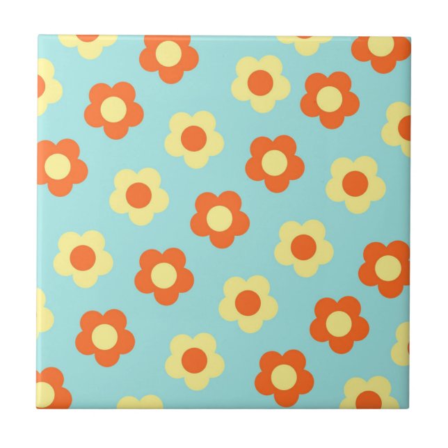 Turquoise Bold Y2K Wildflower Vibrant Spring Decor Tile (Front)