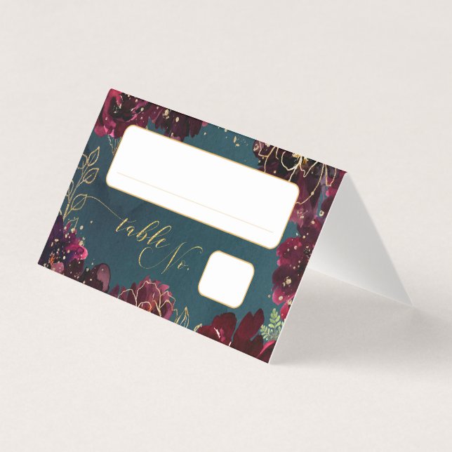 Turquoise Bordeaux Bijou Tone Mariage Carte Place  (Devant)