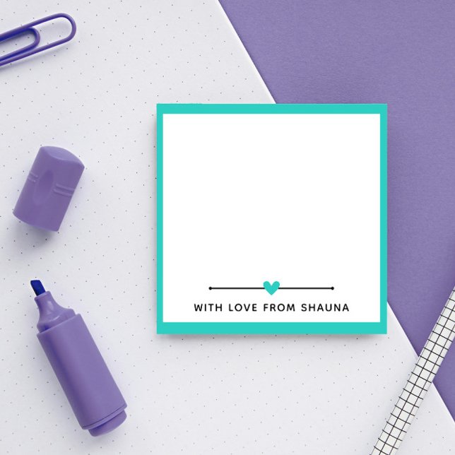 Turquoise Border & Heart With Love From Name Post-it Notes (Creator Uploaded)