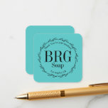 Turquoise Botanical Monogram Thank You Purchase Enclosure Card<br><div class="desc">Delicate botanical round frame with customizable Thank you for your purchase text,  monogram initials,  type of product,  in this case soap,  and location where business started. Ideal for after purchase packaging and as a promotional online order enclosure. Turquoise background.</div>