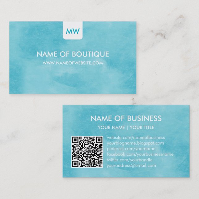 Turquoise Boutique QR Code Design Business Card (Front/Back)