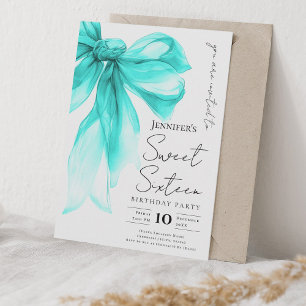 Turquoise Bow Coquette Script Sweet 16 Party  Invitation