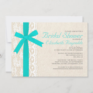 Turquoise Bow & Lace Bridal Shower Invitations