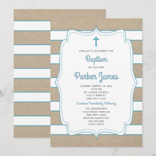Turquoise branché + toile rayée invitation Baptême