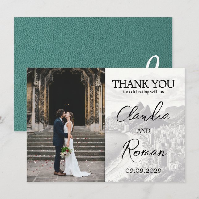 Turquoise Brazil Passport Thank You Card (Front/Back)