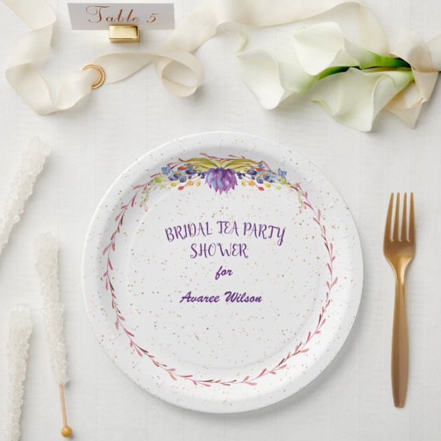Turquoise Bridal Tea Party Shower Paper Plate (Wedding)
