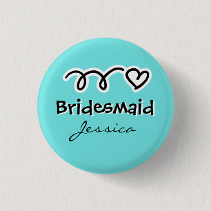 Turquoise bridesmaid button personalized with name