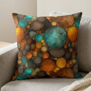 Turquoise Brown Abstract Fractal Pattern Throw Pillow
