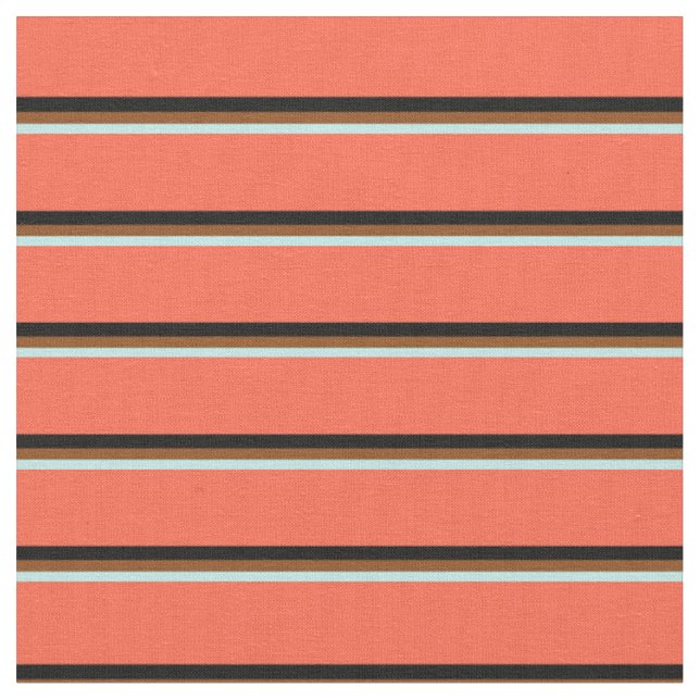 Turquoise, Brown, Black & Red Coloured Stripes Fabric (Close Up)
