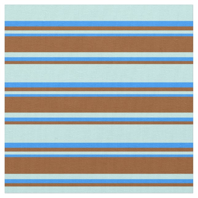 Turquoise, Brown & Blue Pattern of Stripes Fabric (Close Up)