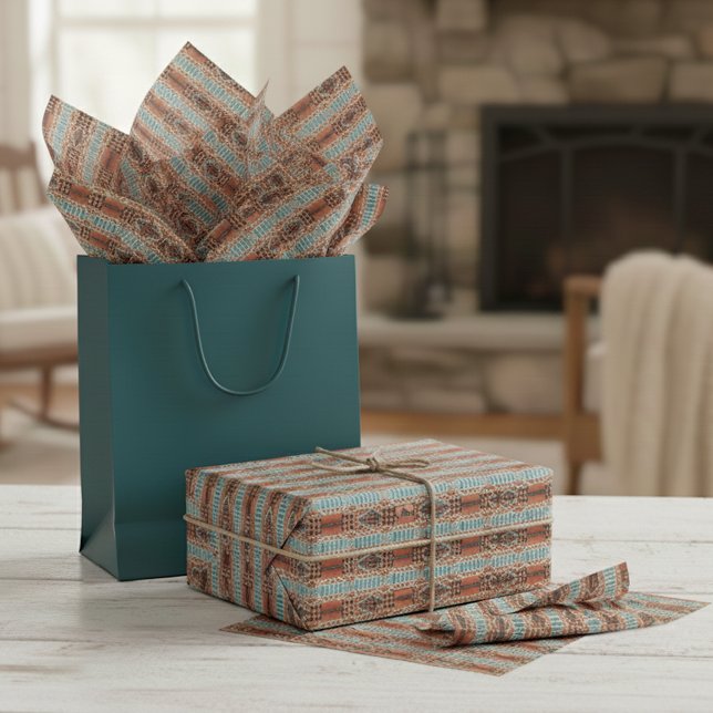 Turquoise Brown Burnt Orange Mosaic Pattern Tissue Paper (Creator Uploaded)