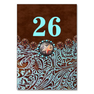 turquoise brown country western wedding table table number