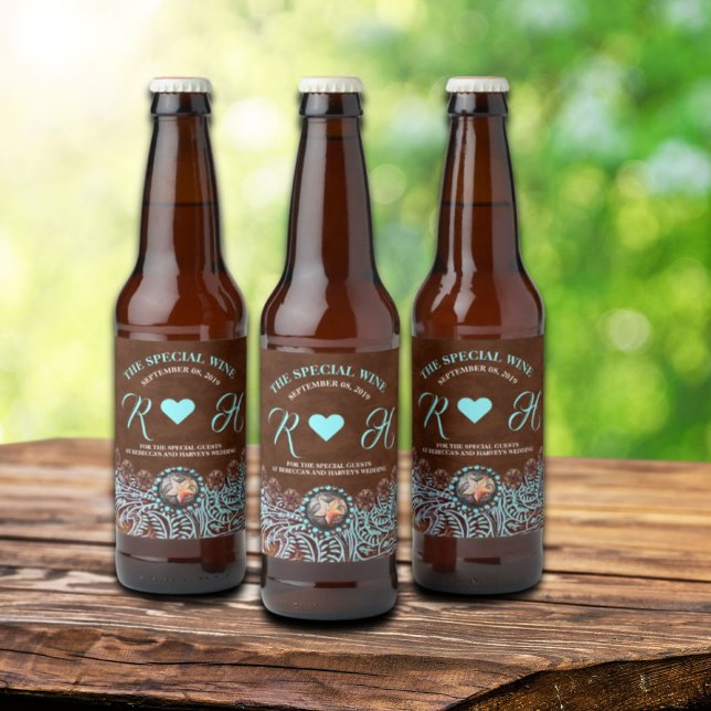 turquoise brown cowboy country western wedding beer bottle label (turquoise brown cowboy country western wedding beer bottle label)