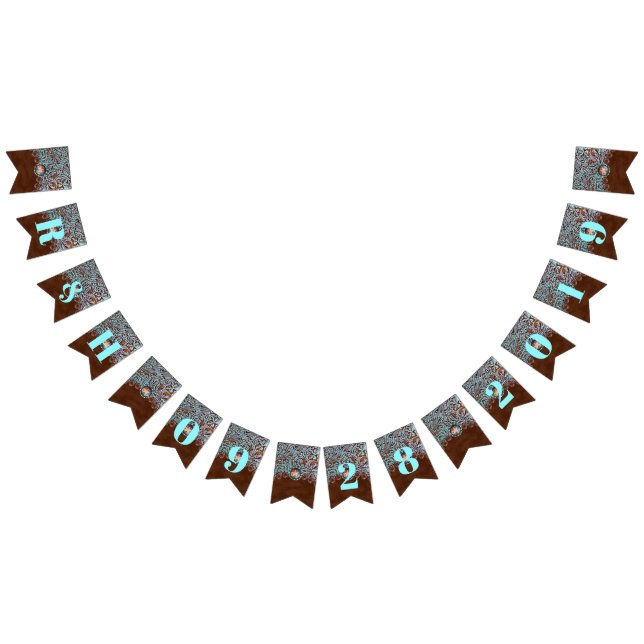 turquoise brown cowboy country western wedding bunting flags (All)