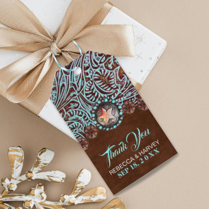 turquoise brown cowboy country western wedding gift tags