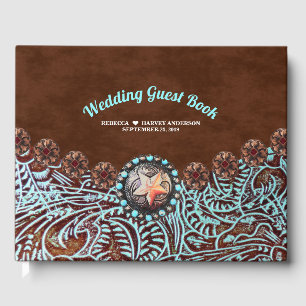 turquoise brown cowboy country western wedding guest book