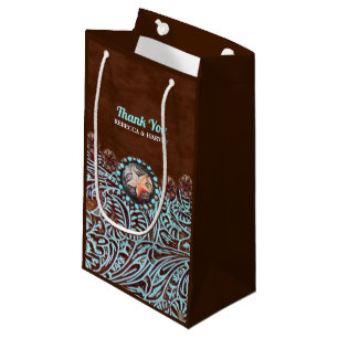 turquoise brown cowboy country western wedding small gift bag