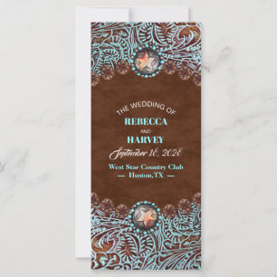 turquoise brown cowboy western wedding programs