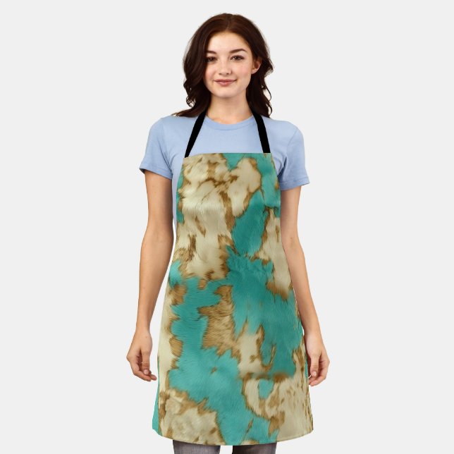 Turquoise Brown Cream Animal Cowhide Western  Apron (Worn)