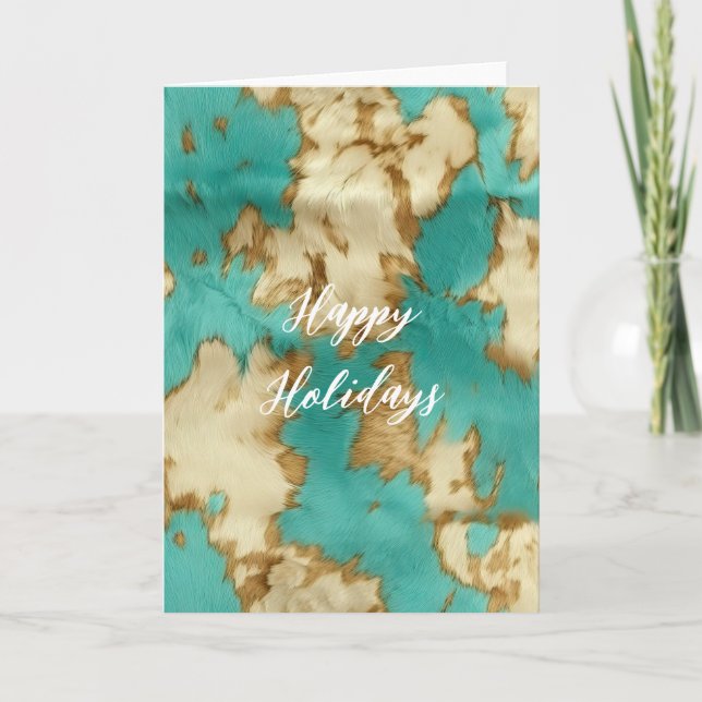 Turquoise Brown Cream Animal Cowhide Western  Card (Front)