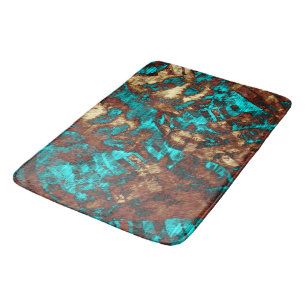 Turquoise Brown Modern Abstract Distressed Pattern Bath Mat
