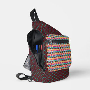 TURQUOISE BROWN ORANGE PINK GEOMETRIC PATTERN SLING BAG