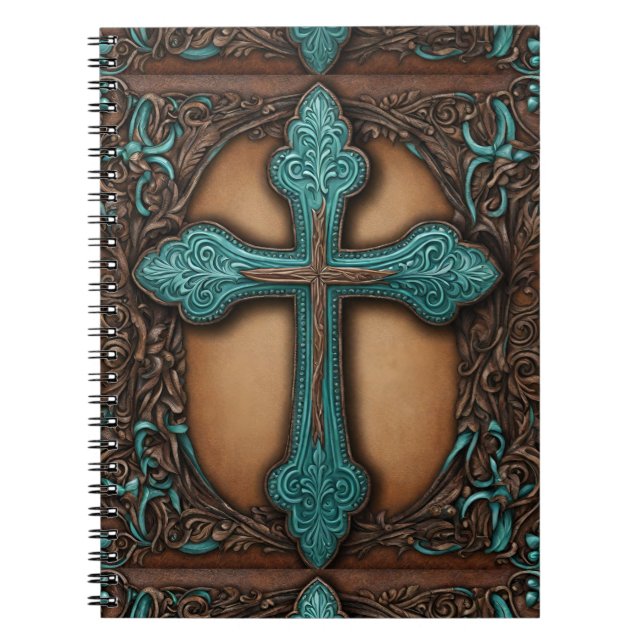 Turquoise Brown Religious Western Country Cross Notebook (Front)