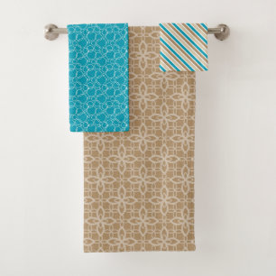 TURQUOISE BROWN & TAN STRIPES MOTIFS