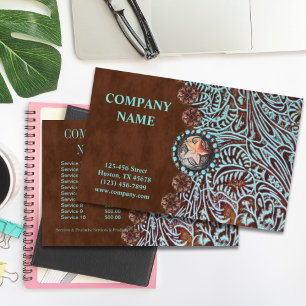turquoise brown western country tooled leather flyer