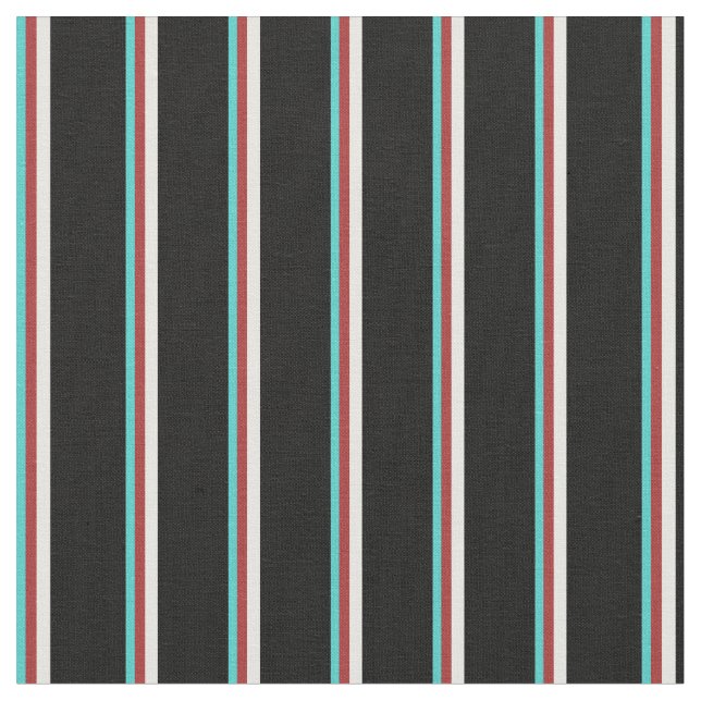 Turquoise, Brown, White, and Black Pattern Fabric (Close Up)