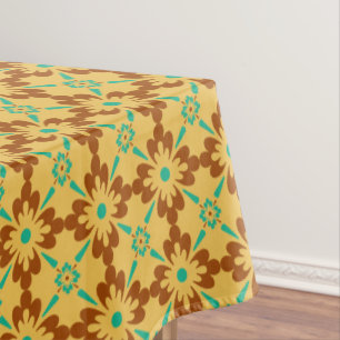 Turquoise Brown Yellow Spanish Tile Pattern Tablecloth