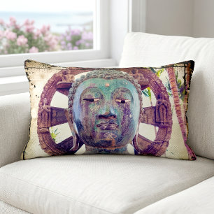 Turquoise Buddha Asian Metal Statue Photography Lumbar Pillow