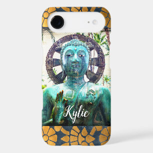 Turquoise Buddha Blue Gold Mosaic Tile Custom Name