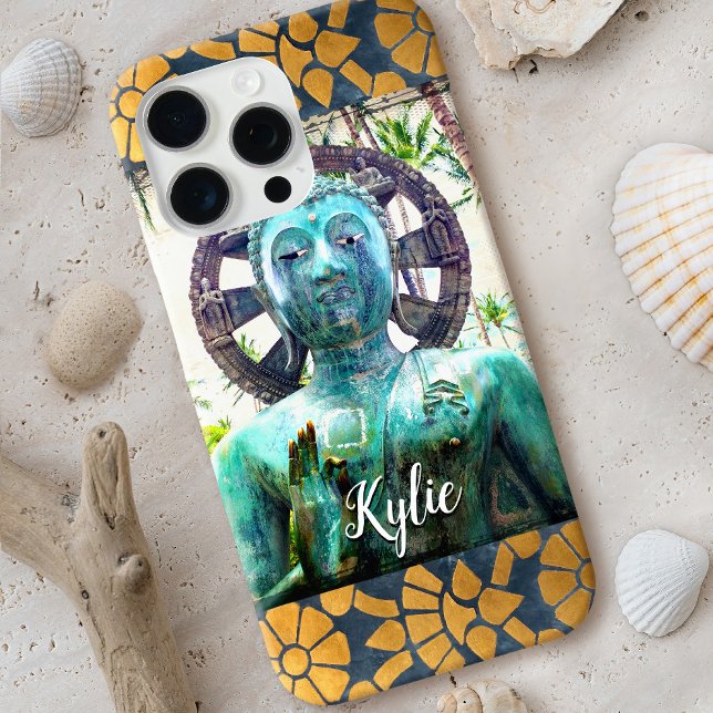 Turquoise Buddha Gold Blue Mosaic Tile Name Bold Case-Mate iPhone Case (Creator Uploaded)