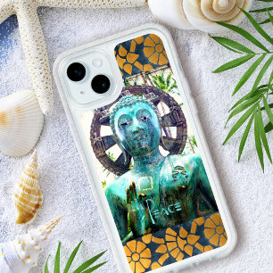 Turquoise Buddha Photo Gold Blue Mosaic Peace iPhone 15 Plus Case