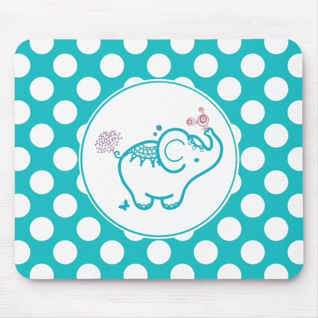 Turquoise Butterfly And Elephant And Purple Flower Mouse Pad (Front)