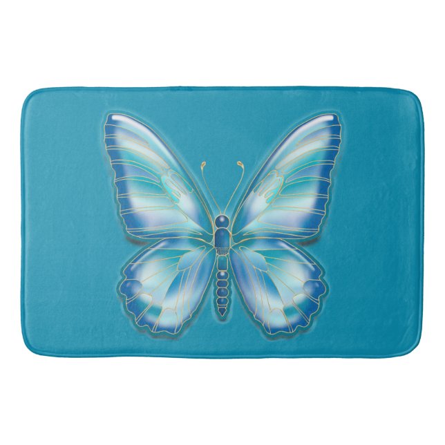Turquoise Butterfly Bath Mat (Front)
