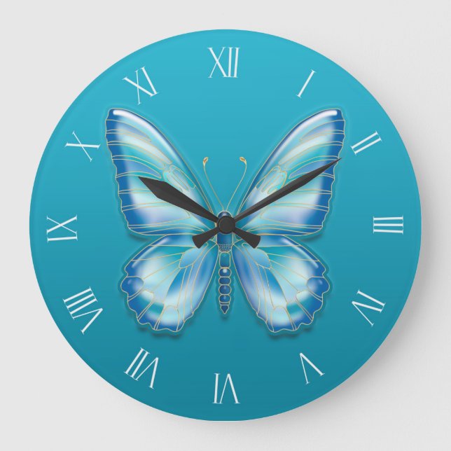 Turquoise Butterfly Large Clock (Front)