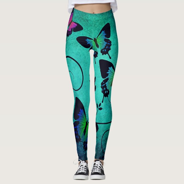 Turquoise Butterfly Leggings (Front)