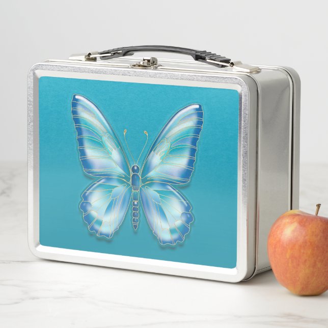 Turquoise butterfly metal lunch box (In Situ)