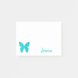 Turquoise Butterfly Personalized Girly Name Post-it Notes