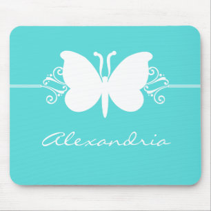 Turquoise Butterfly Swirls Mousepad